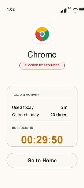 Grounded blocking Chrome with countdown
